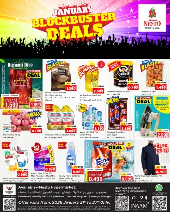 Ofertas de Nesto Hipermercados Hawalli, Fahaheel, Khaitan, Salmiya, jleeb y Mangaf  de 21 a 27 enero Ofertas de éxito de taquilla de enero