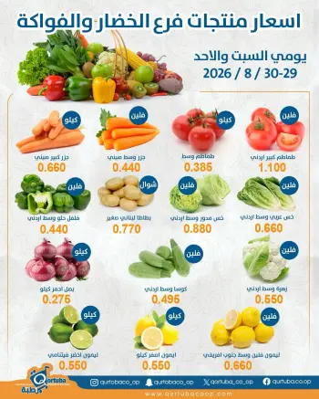 عروض جمعية قرطبة التعاونية من ٢٩ حتى ٣٠ أغسطس ٢٠٢٦ عروض الخضار والفواكه