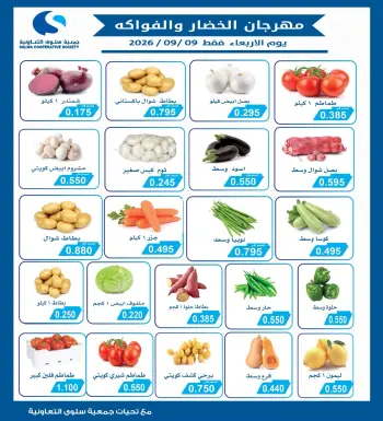عروض جمعية سلوى التعاونية الأربعاء ٩ سبتمبر ٢٠٢٦ مهرجان الخضار والفواكه