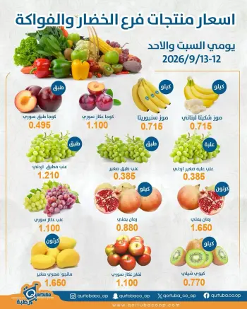 عروض جمعية قرطبة التعاونية من ١٢ حتى ١٣ سبتمبر ٢٠٢٦ عروض الخضار والفواكه