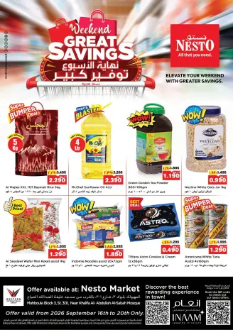 Nesto Hypermarkets offers in Mhbwlh from 16 to 20 September 2026 Weekend Great Savings- Block 3 Branch