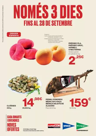 Offres Hipercor Espagne de 25 à 28 septembre 2026 Noms 3 Jours