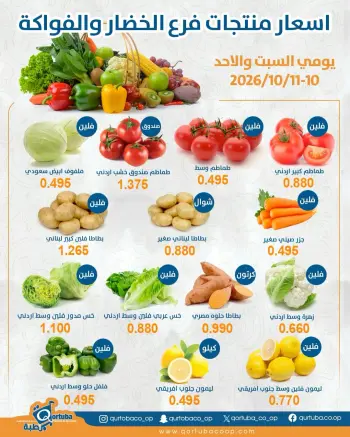 عروض جمعية قرطبة التعاونية من ١٠ حتى ١١ أكتوبر ٢٠٢٦ عروض الخضار والفواكه