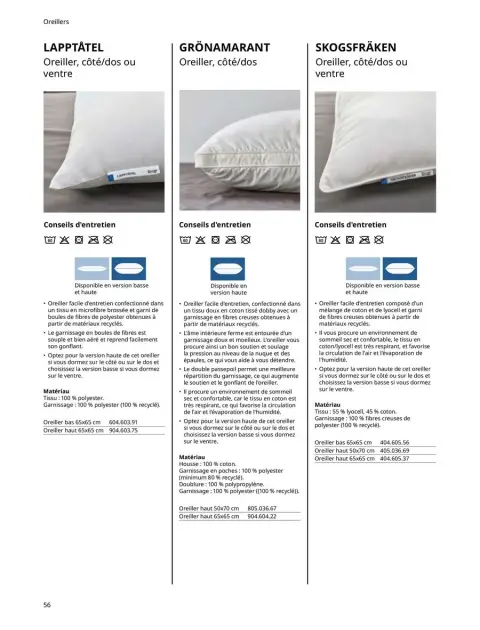 Offres IKEA France de 6 janvier à 31 décembre 2025 Matelas, sommiers, couettes, oreillers, alèses et protèges-oreillers - Page 56