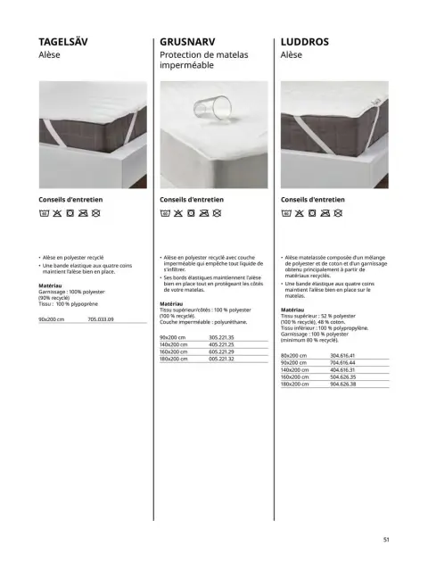 Offres IKEA France de 6 janvier à 31 décembre 2025 Matelas, sommiers, couettes, oreillers, alèses et protèges-oreillers - Page 51