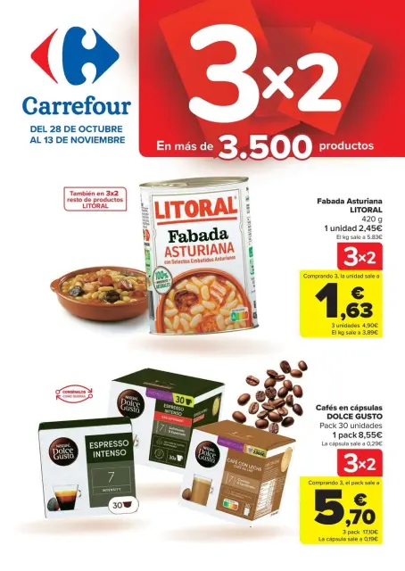 Ofertas de Carrefour España de 28 octubre a 13 noviembre 2025 50% QUE VUELVE + 3x2 Ofertas - Página 1