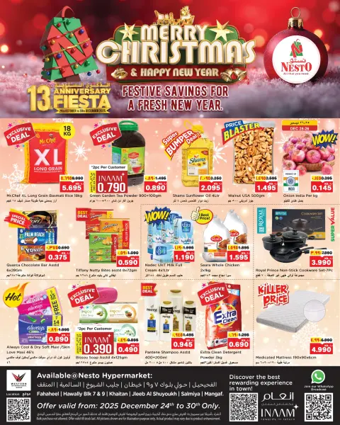 Offres Nesto Hypermarchés Hawalli, Fahaheel, Khaitan, Salmiya, jleeb et Mangaf  de 24 à 30 décembre Offres de Noël - Page 1