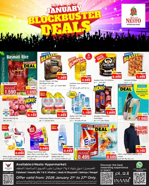 Ofertas de Nesto Hipermercados Hawalli, Fahaheel, Khaitan, Salmiya, jleeb y Mangaf  de 21 a 27 enero Ofertas de éxito de taquilla de enero - Página 1