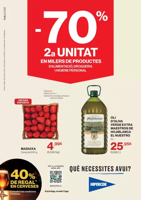 Ofertas de Hipercor España de 25 marzo a 8 abril 2026 -70% 2a Unitat En Milers De Productes - Página 1