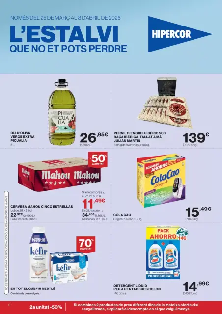 Ofertas de Hipercor España de 25 marzo a 8 abril 2026 -70% 2a Unitat En Milers De Productes - Página 2