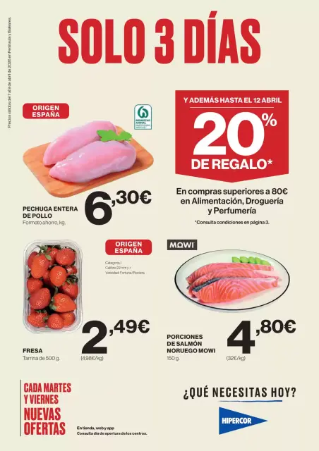 Ofertas de Hipercor España de 7 a 12 abril 2026 Solo 3 Días - Página 1