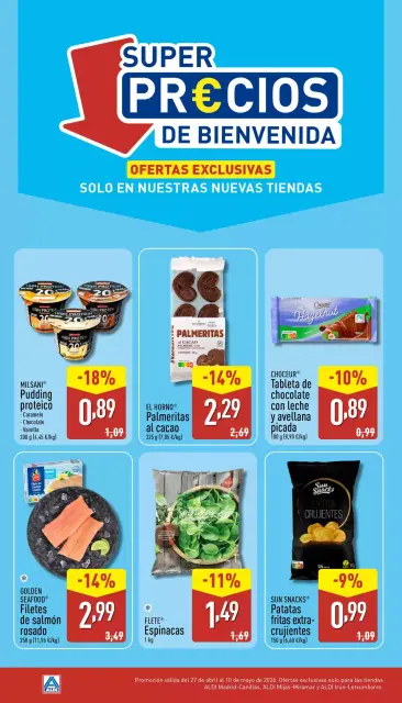 Ofertas de ALDI España de 27 abril a 10 mayo 2026 Super Precios de Bienvenida solo en nuestras nuevas tiendas - Página 1