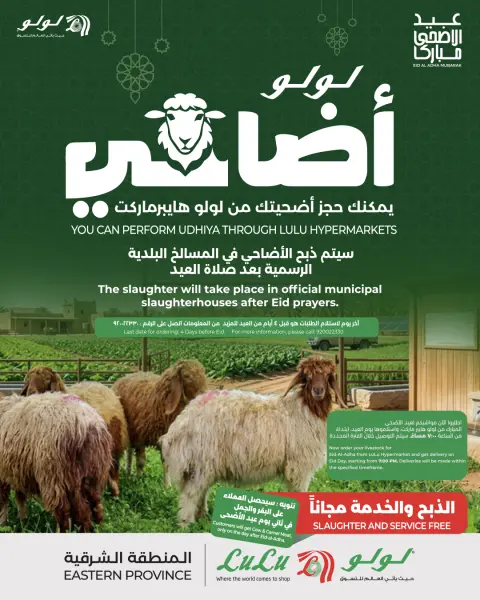 Ofertas de Lulu Eastern Province de 24 Dhuʻl-Qiʻdah a 3 Dhuʻl-Hijjah 1447 AH (11 – 20 mayo 2026) Reserva tus ofertas de sacrificio - Página 1