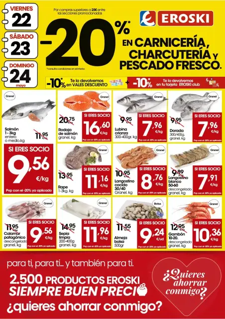 Offres Eroski Espagne de 21 à 24 mai 2026 -20% dans la boucherie, la charcuterie et le poisson frais - Page 8