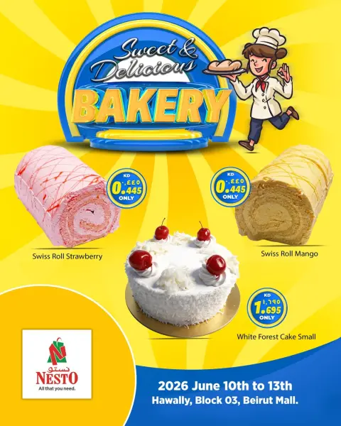 Offres Nesto Hypermarchés Koweït de 10 à 13 juin 2026 BOULANGERIE SUCRÉE ET DÉLICIEUSE - Page 1
