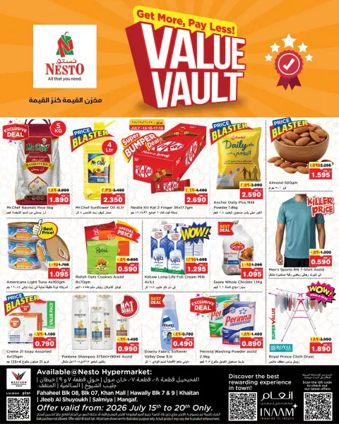 Ofertas de Nesto Hipermercados Fahaheel, Hawalli, Khaitan, Jlyb, Salmiya, Mangaf de 15 a 20 julio 2026 Ofertas de Value Vault - Página 1