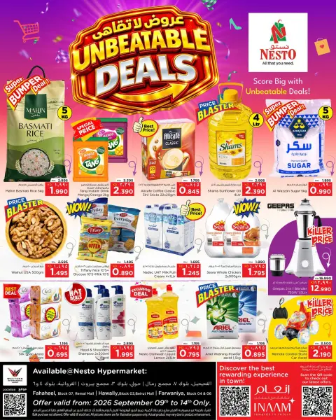 Offres Nesto Hypermarchés Fahaheel, Hawalli, Farwaniya de 9 à 14 septembre 2026 Offres imbattables - Page 1