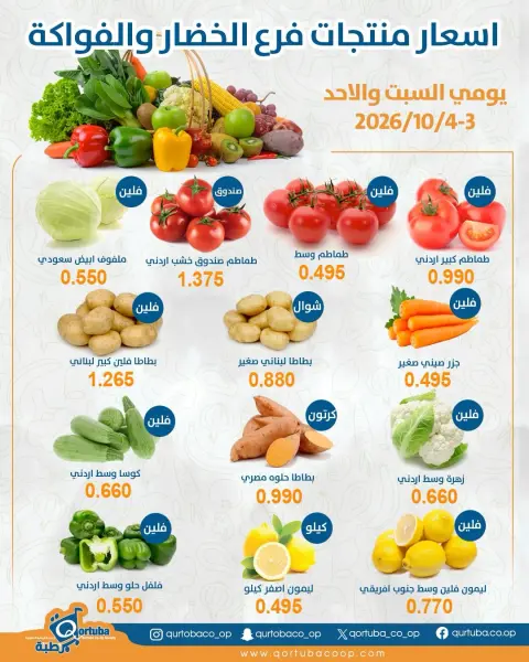 عروض جمعية قرطبة التعاونية من ٣ حتى ٤ أكتوبر ٢٠٢٦ عروض الخضار والفواكه - صفحة 1