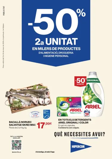 Ofertas de Hipercor España de 12 a 24 marzo 2026 -50% 2ª Unidad en Miles de Productos - Página 1