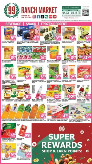 Offres Marché 99 Ranch États-Unis de 3 à 16 avril 2026 Boissons | En-cas | Dessert surgelé - Marché 99 Ranch - États-Unis - 3 avril 2026 – 16 avril 2026 - Page 1