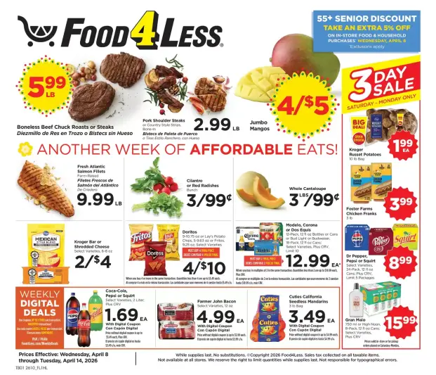 Offres Food 4 Less États-Unis de 8 à 14 avril 2026 Nos meilleures offres pour vous - Food 4 Less - États-Unis - 8 avril 2026 – 14 avril 2026 - Page 1