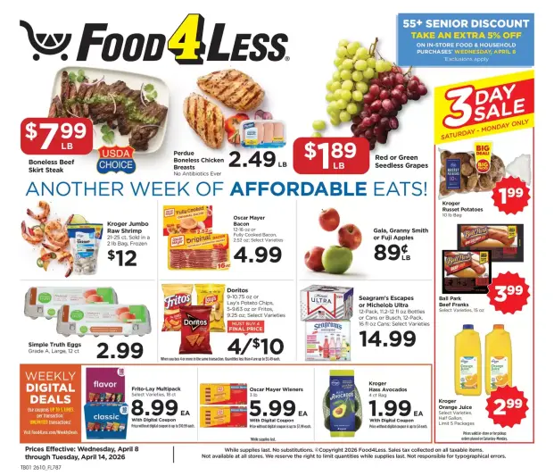 Offres Food 4 Less États-Unis de 8 à 14 avril 2026 Remises et promotions - Food 4 Less - États-Unis - 8 avril 2026 – 14 avril 2026 - Page 1