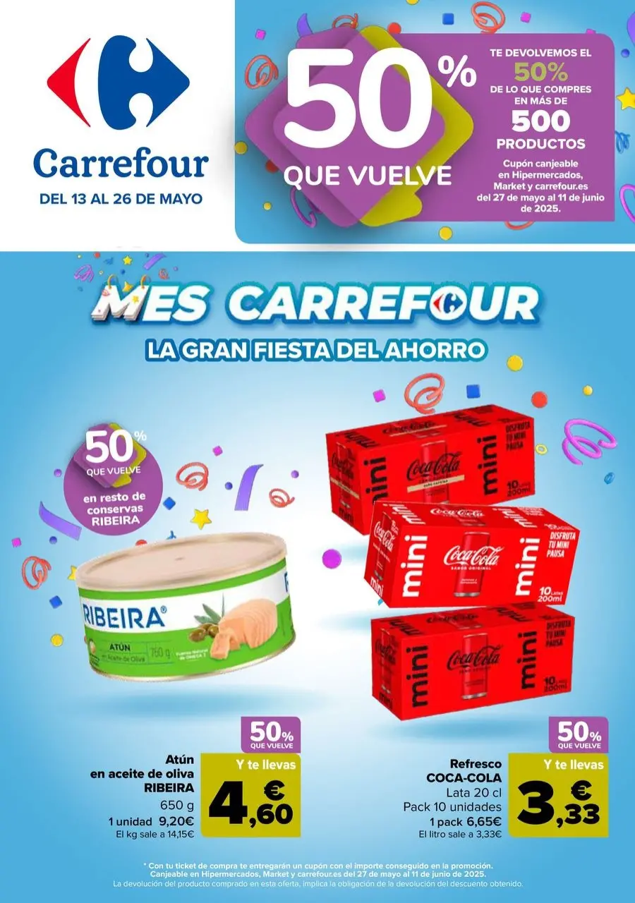 Carrefour Spain Offers from 13 to 26 May 2025 50% RETURN + 2ND UNIT AT -50%