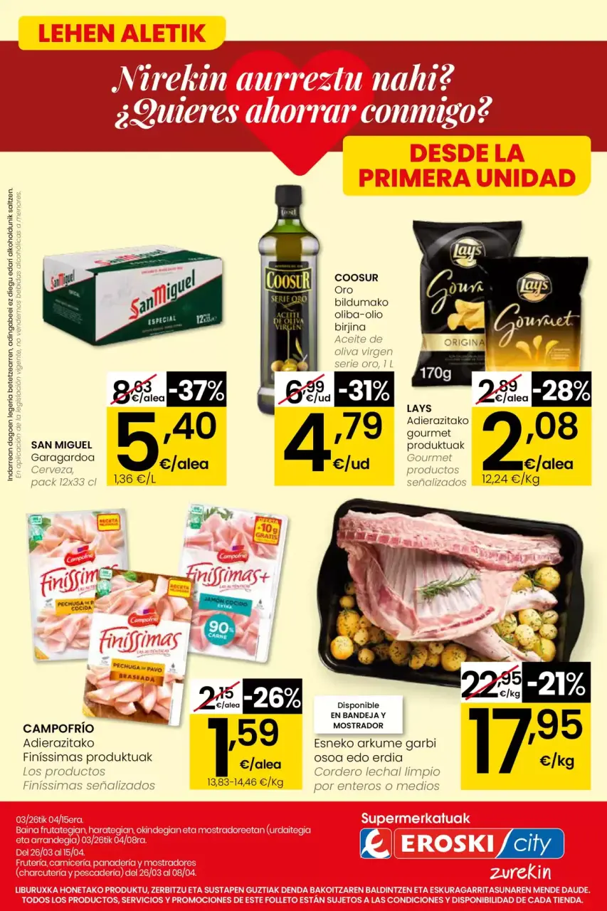 Ofertas de Eroski supermercado España de 26 marzo a 15 abril 2026 ¿Quieres ahorrar conmigo?