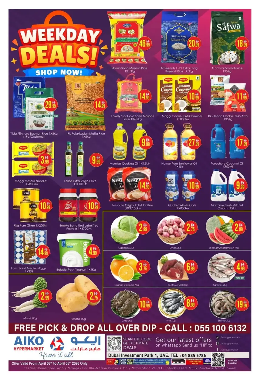 Ofertas de Hipermercado AIKO Emiratos Árabes Unidos Dubai de 3 a 5 abril 2026 Ofertas de días laborables - Hipermercado AIKO - Emiratos Árabes Unidos - 3 abril 2026 – 5 abril 2026 - Página 1