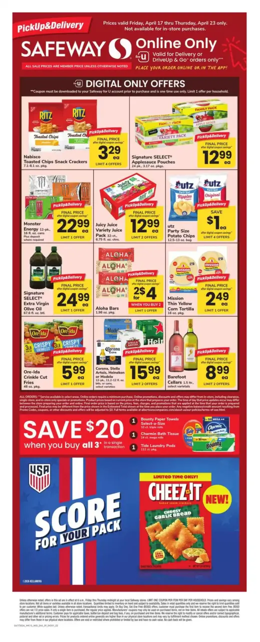 Offres Supermarché Safeway États-Unis de 17 à 23 avril 2026 Excellente offre pour tous les clients - Supermarché Safeway - États-Unis - 17 avril 2026 – 23 avril 2026 - Page 1