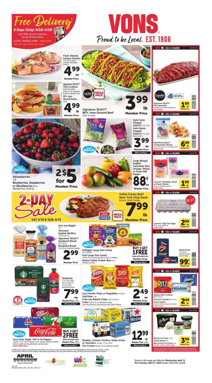 Offres Supermarché Vons Californie du Nord de 15 à 21 avril 2026 Offres hebdomadaires - Supermarché Vons - États-Unis - 15 avril 2026 – 21 avril 2026 - Page 1