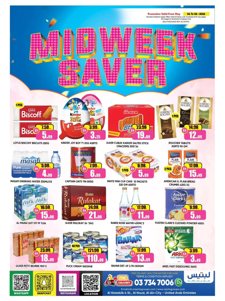 Ofertas de Hipermercado Leptis Al Ain de 4 a 6 mayo 2026 Ofertas de mitad de semana - Hipermercado Leptis - Emiratos Árabes Unidos - 4 mayo 2026 – 6 mayo 2026 - Página 1