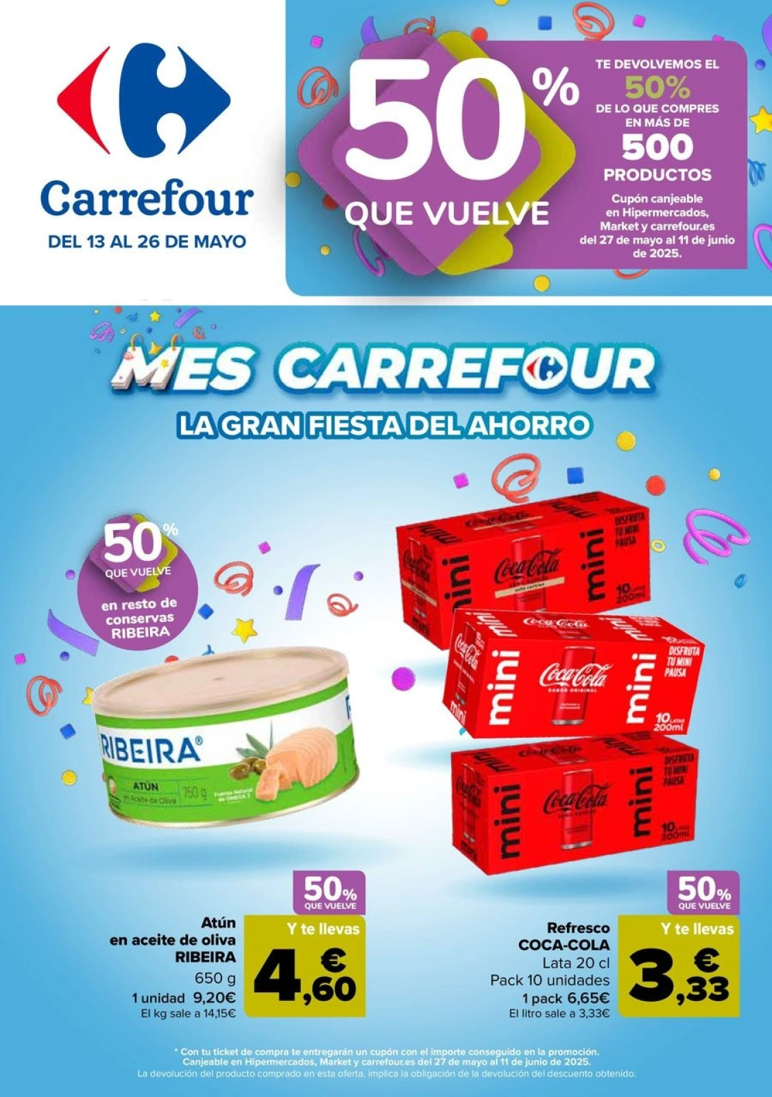 Página 1 en 50% QUE VUELVE + 2ªUD. AL -50% en Carrefour España