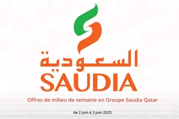 Offres de milieu de semaine en Groupe Saudia Qatar de 2 à 3 juin