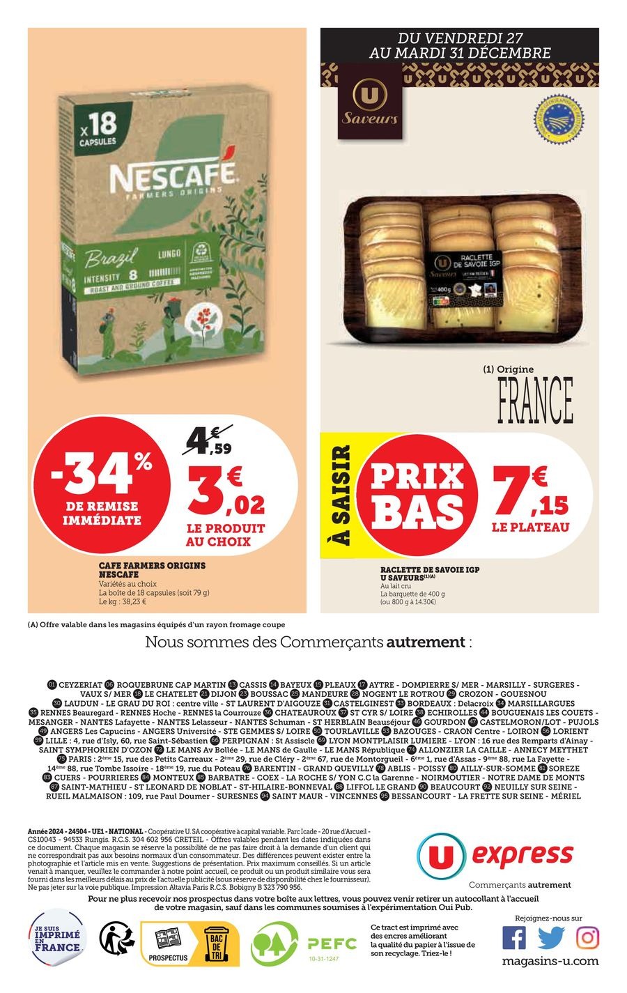 Offres U Express France de 27 décembre à 5 janvier 2025 Catalogue d'offres mensuelles