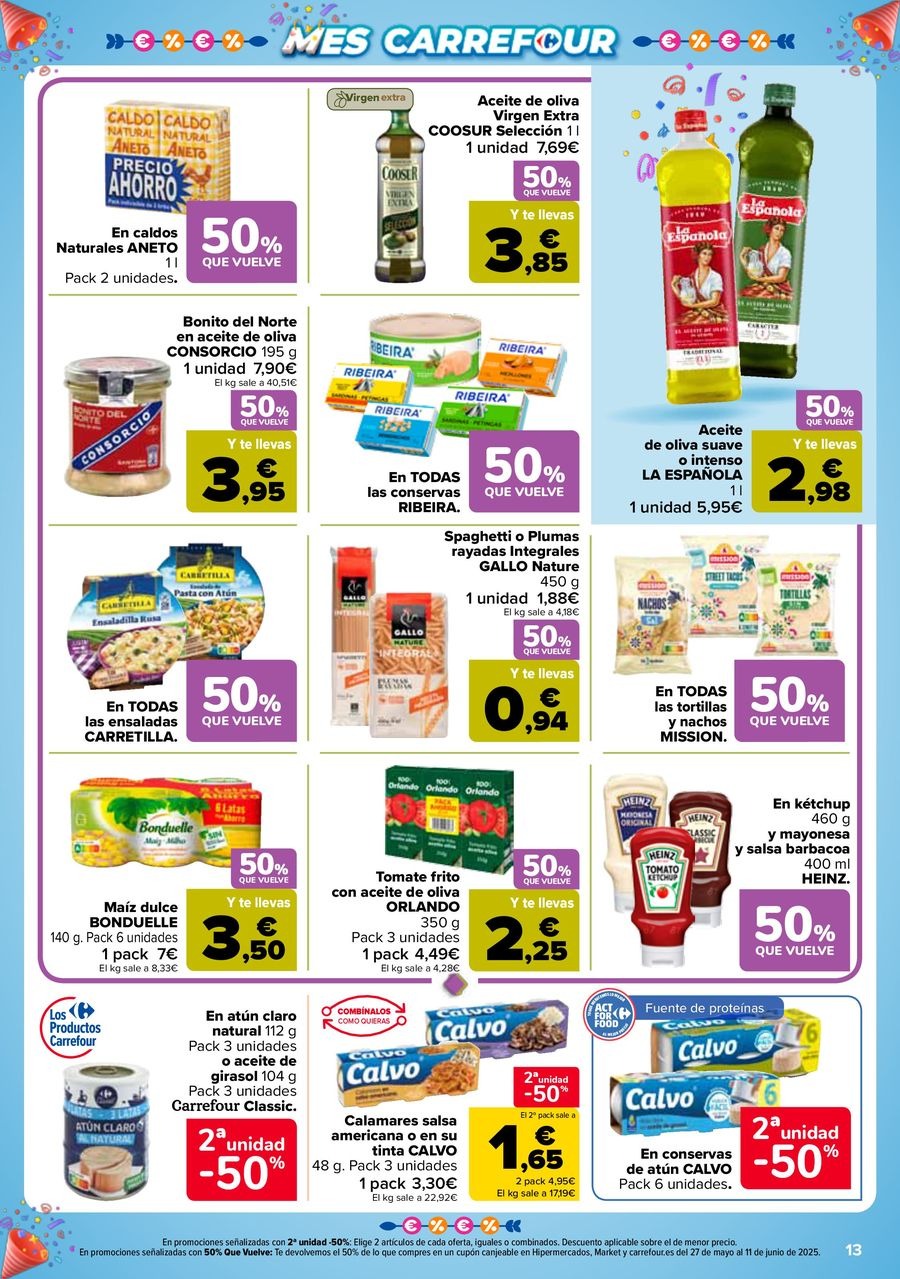 Carrefour Spain Offers from 13 to 26 May 2025 50% RETURN + 2ND UNIT AT -50%