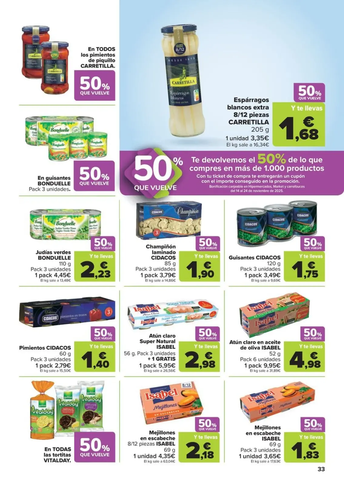 صفحة 33 ضمن خصم 50% على المرتجعات + عروض 3x2 في كارفور إسبانيا