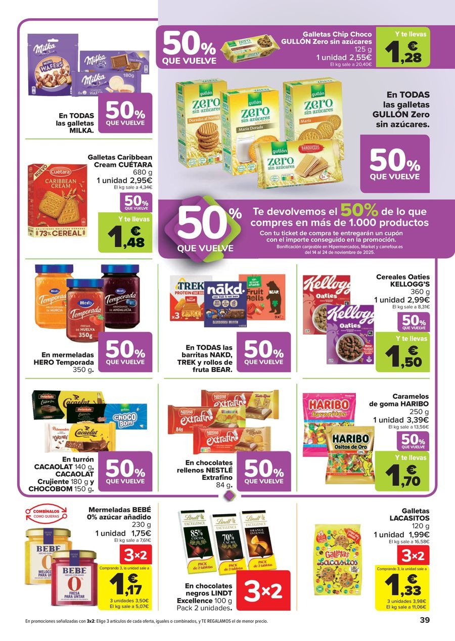 Carrefour Spain Offers from 28 October to 13 November 2025 50% OFF RETURNS + 3x2 Offers