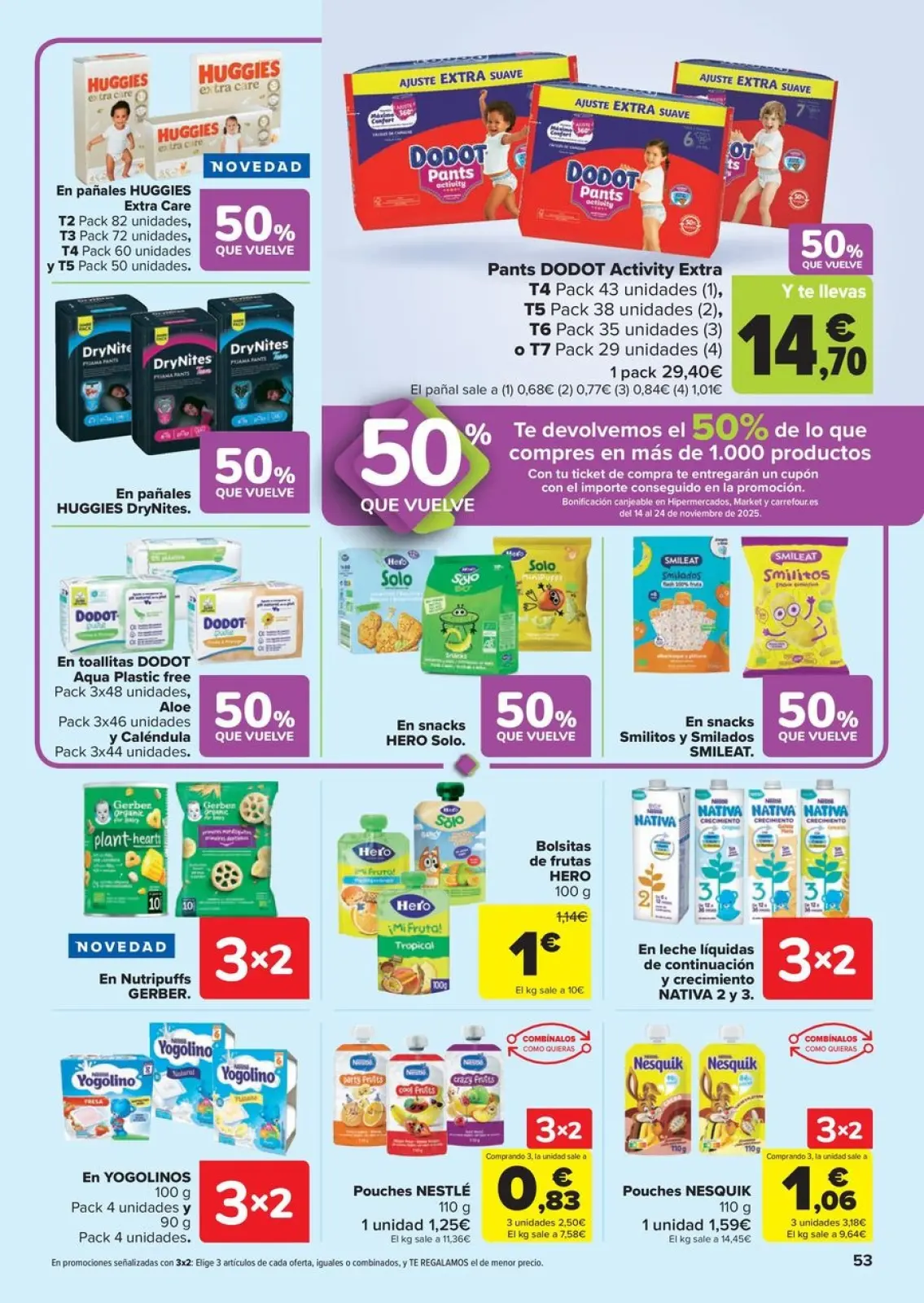 صفحة 53 ضمن خصم 50% على المرتجعات + عروض 3x2 في كارفور إسبانيا