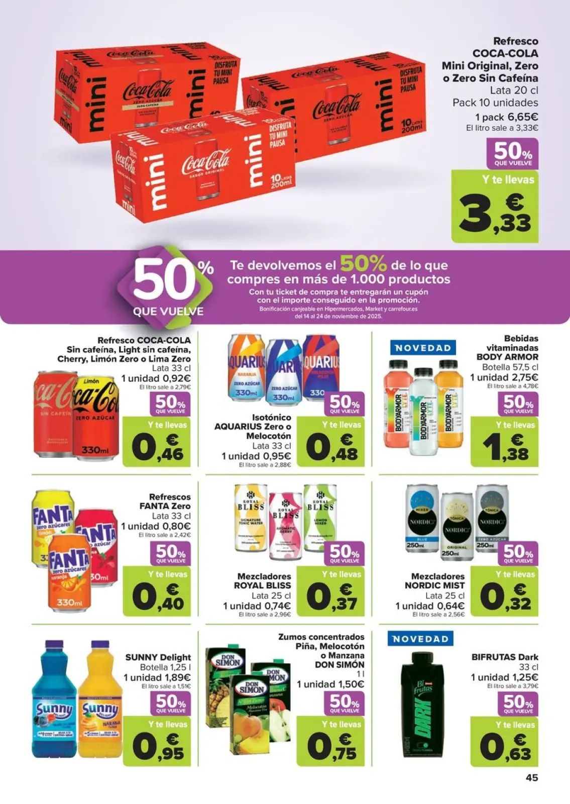 صفحة 45 ضمن خصم 50% على المرتجعات + عروض 3x2 في كارفور إسبانيا