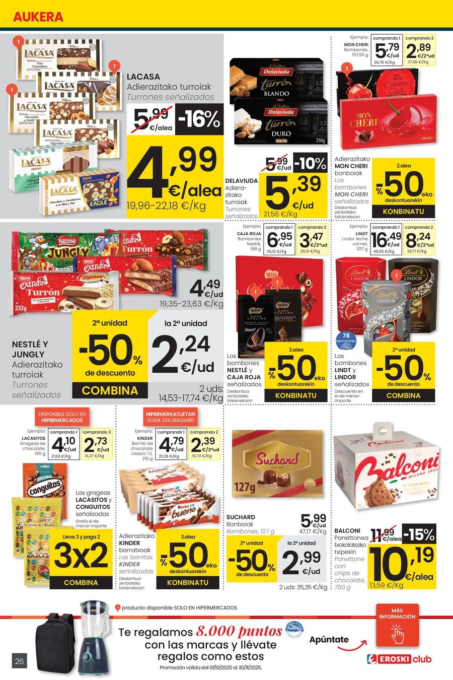 Ofertas de Eroski España de 30 octubre a 11 noviembre 2025 OFERTA 3x2