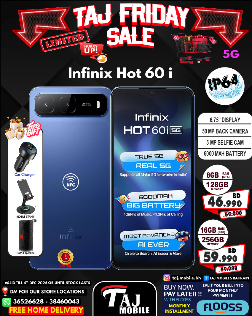 Taj Mobiles Bahrain Offers from 28 to 30 November 2025 Friday Offers