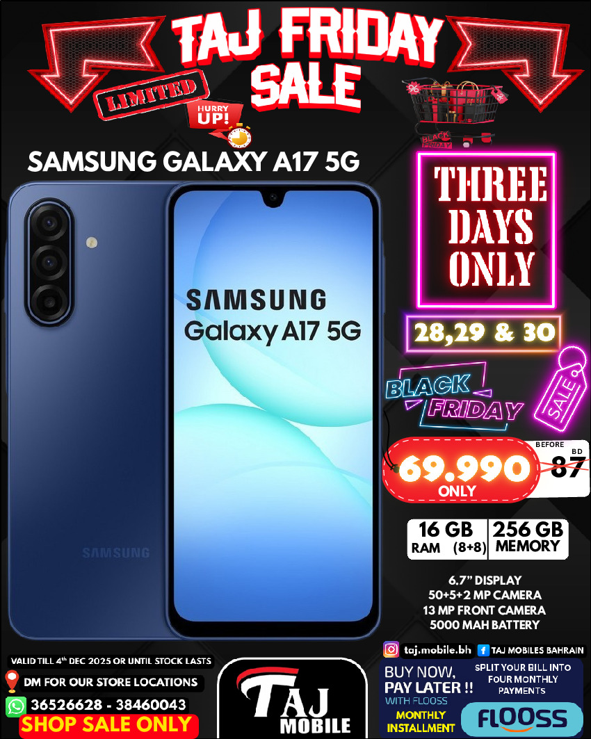 Taj Mobiles Bahrain Offers from 28 to 30 November 2025 Friday Offers