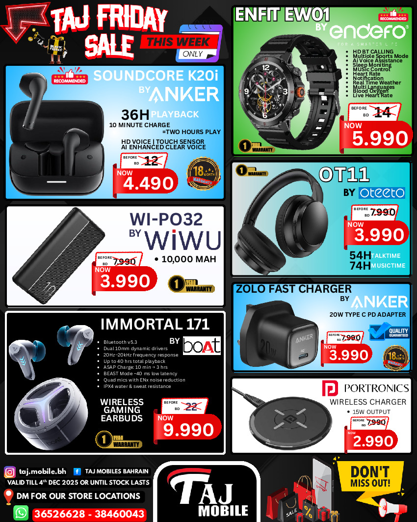 Taj Mobiles Bahrain Offers from 28 to 30 November 2025 Friday Offers