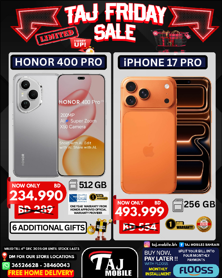 Taj Mobiles Bahrain Offers from 28 to 30 November 2025 Friday Offers