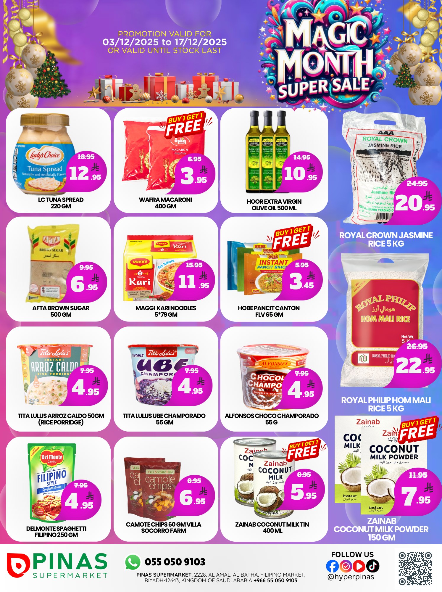 Pinas Supermarket  Batha  Offers from 3 to 17 December Magical Month Offers