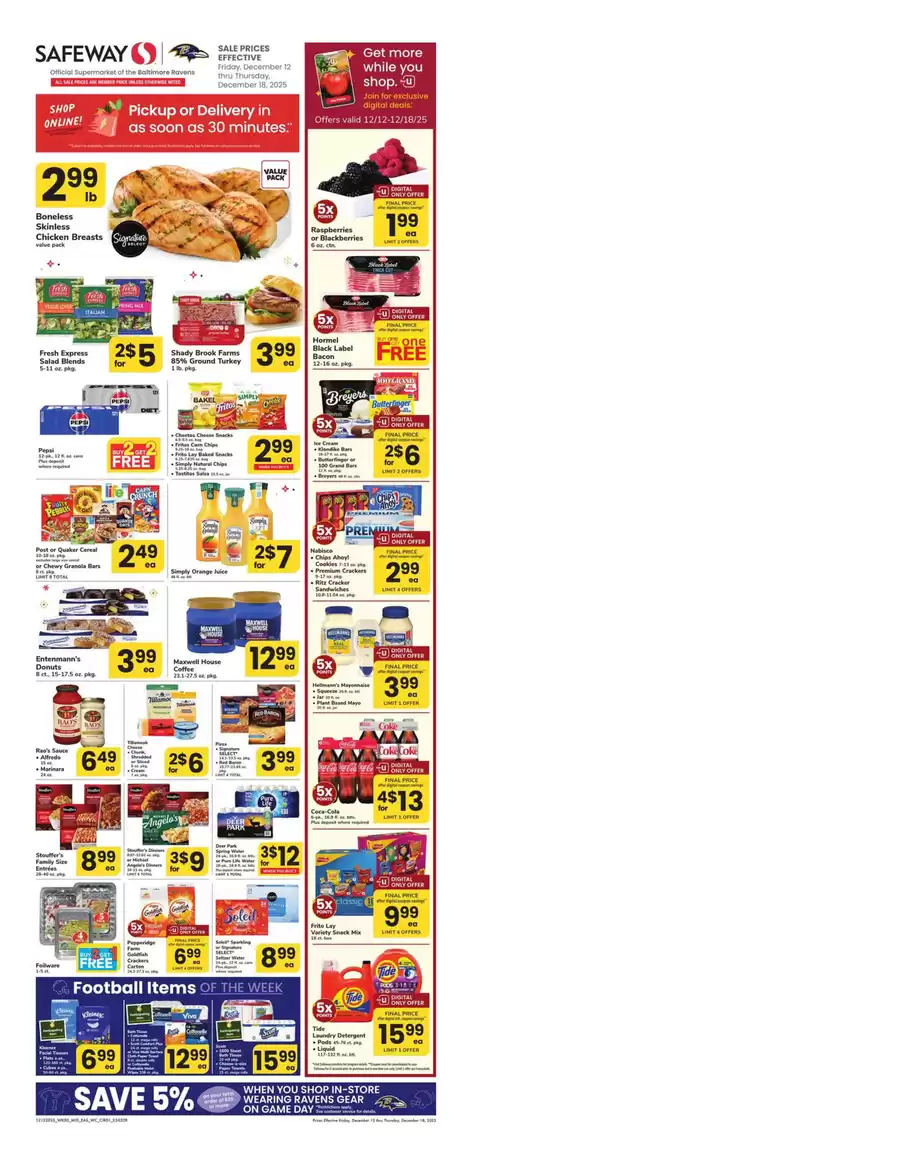 Offres Supermarché Safeway États-Unis de 12 à 18 décembre 2025 Offre hebdomadaire