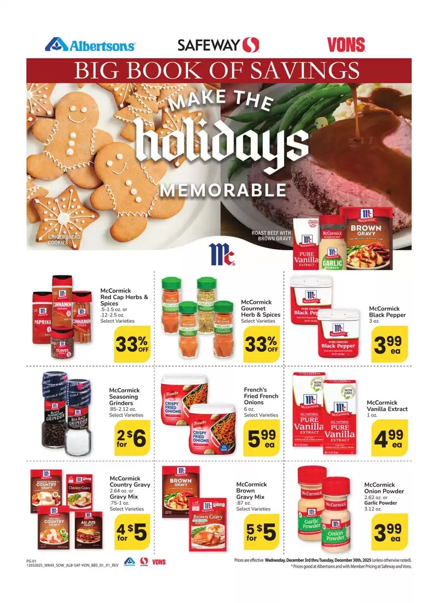 Vons Supermarket USA Offers from 3 to 30 December 2025 Southwest Deals