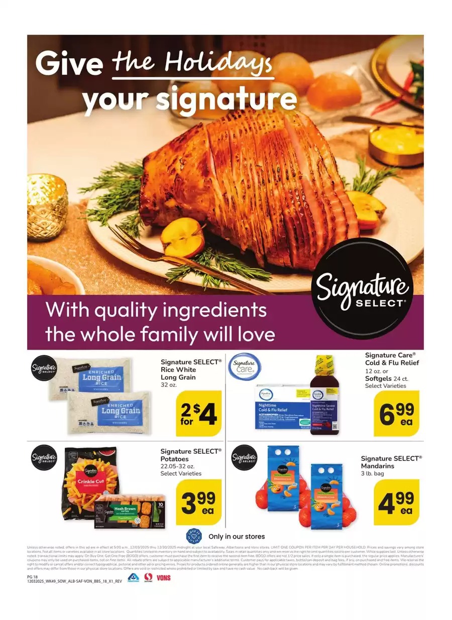 Vons Supermarket USA Offers from 3 to 30 December 2025 Southwest Deals