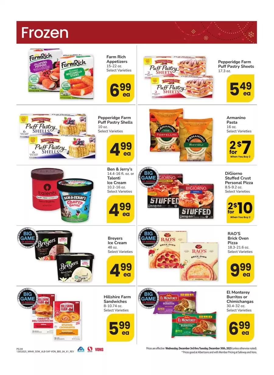 Vons Supermarket USA Offers from 3 to 30 December 2025 Southwest Deals